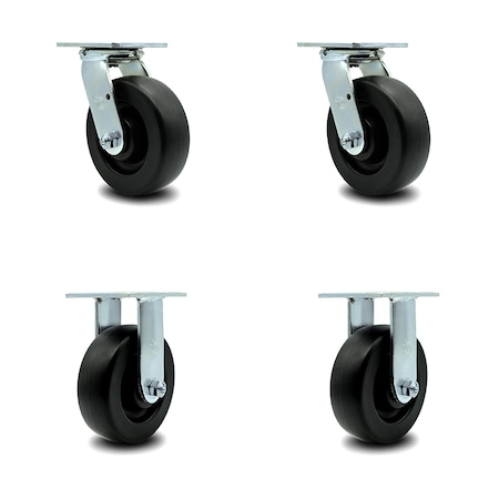 Service Caster 6 Inch Polyolefin Caster Set with Roller Bearing 2 Swivel 2 Rigid SCC-30CS620-POR-2-R620-2